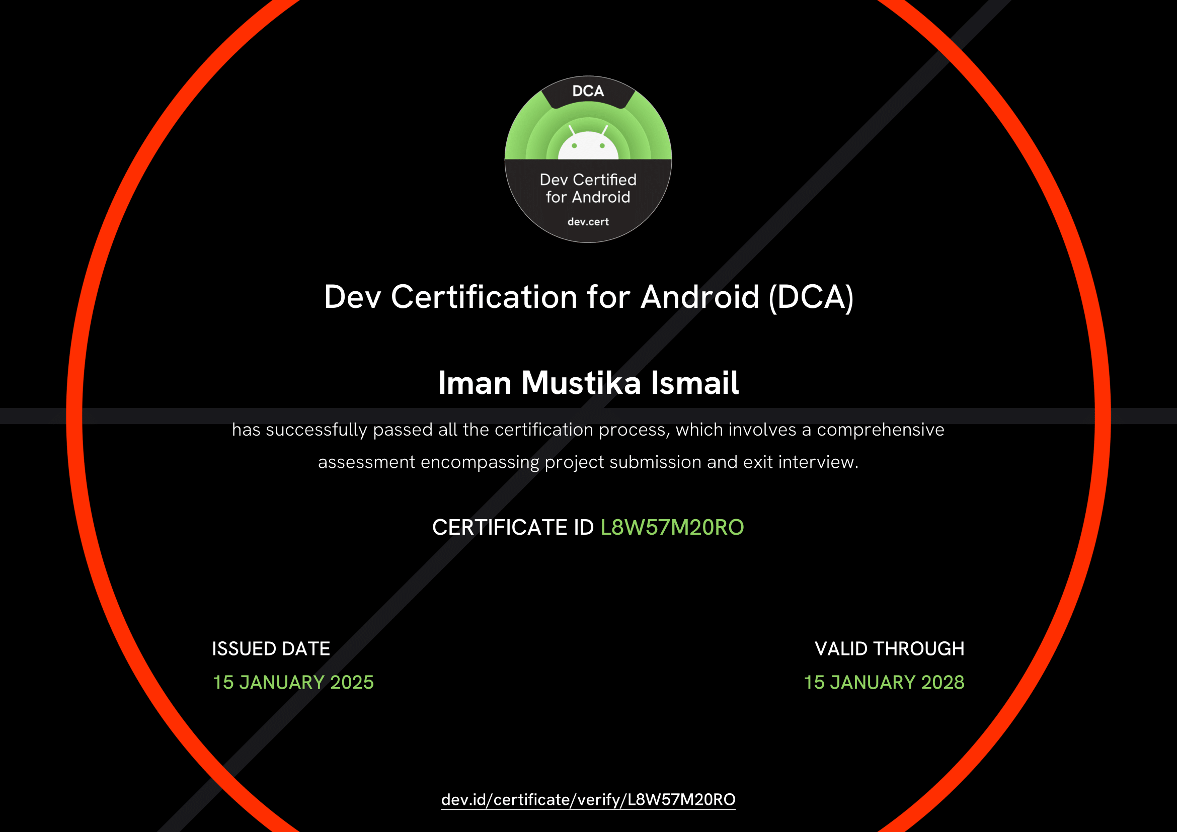 Dev Certification for Android (DCA) certificate